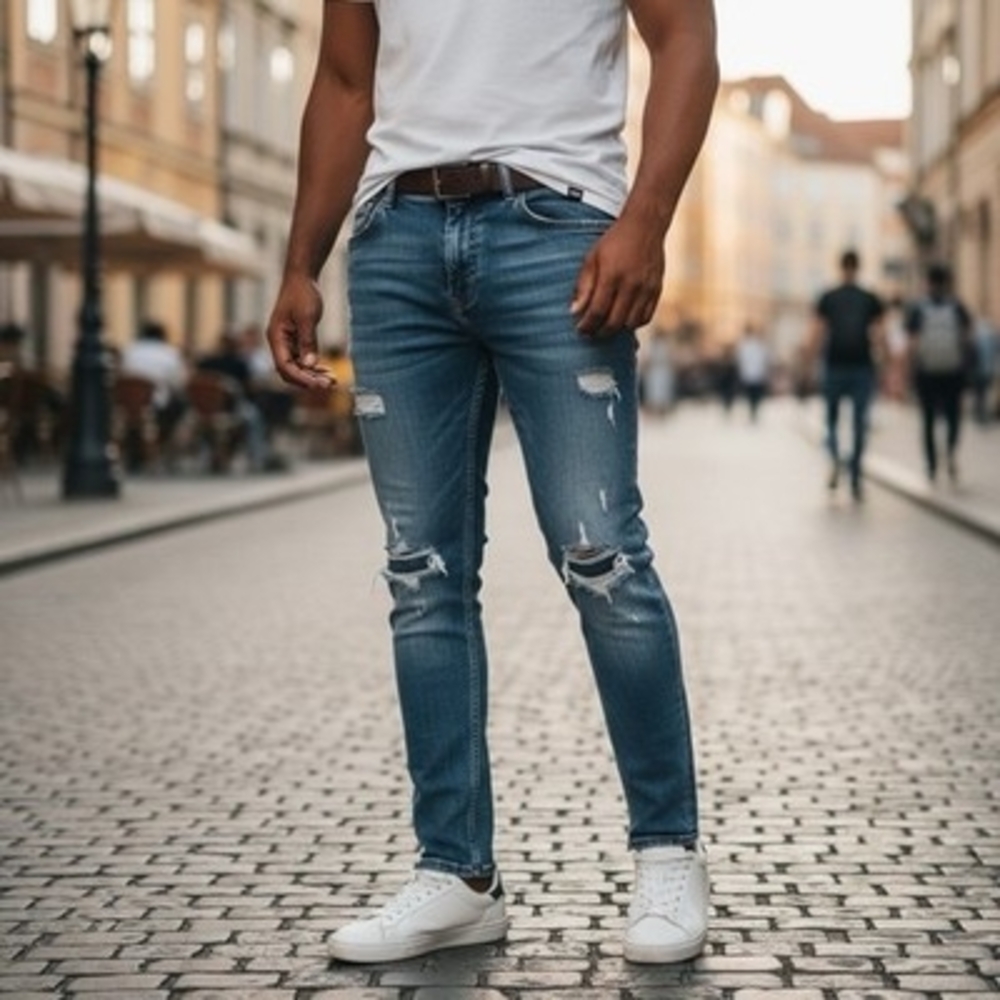 Zara Mens Blue Denim Distressed Ripped Slim Fit Jeans Size 30 VG